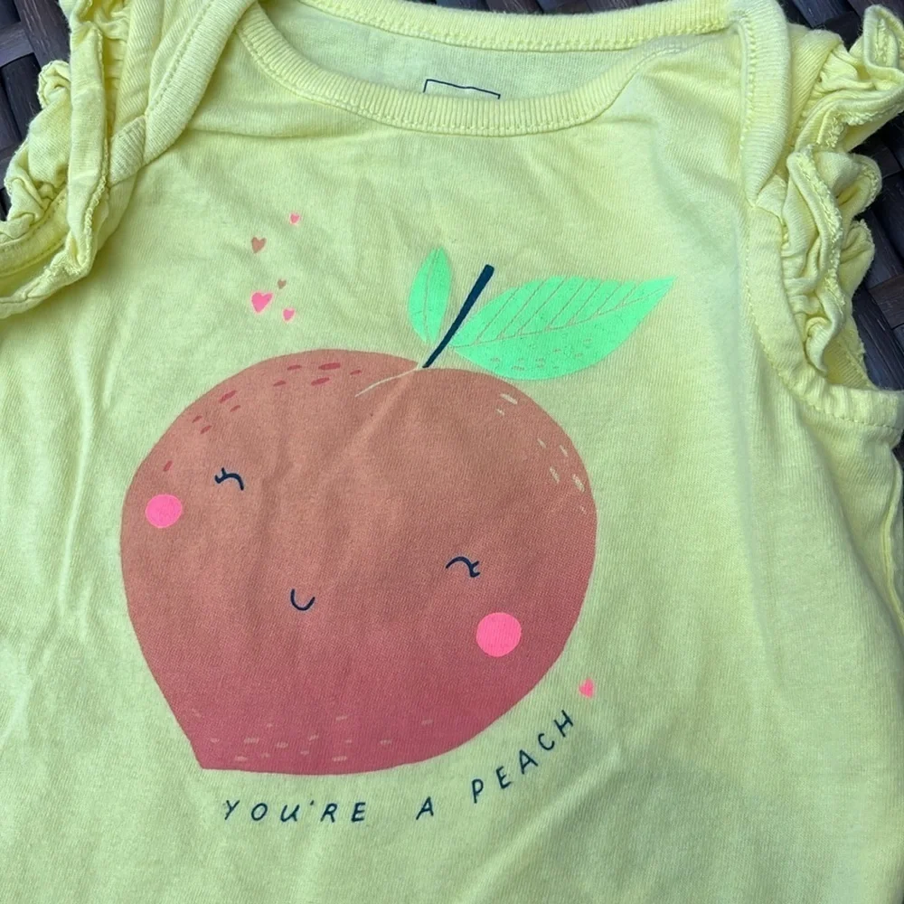 BABY GAP Infant Girls 0-3mo Sleeveless Bodysuit You’re A Peach Ruffles Cotton